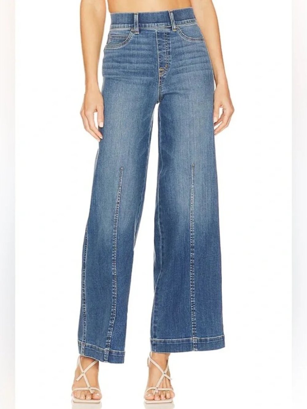 Spanx Seamed Front Wide Leg Jeans In Vintage Indigo
